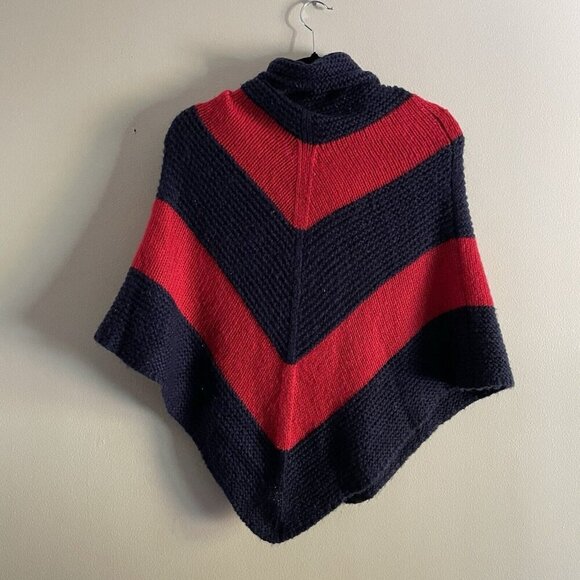 Sperry Topsider Women One Size Navy Blue/Red Large Stripe Cowl Neck Sweater Cape - Picture 9 of 9